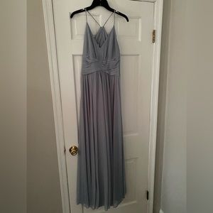 DB Studios Celebrate Dusty Blue mesh v-neck ruched waist spaghetti strap size 6